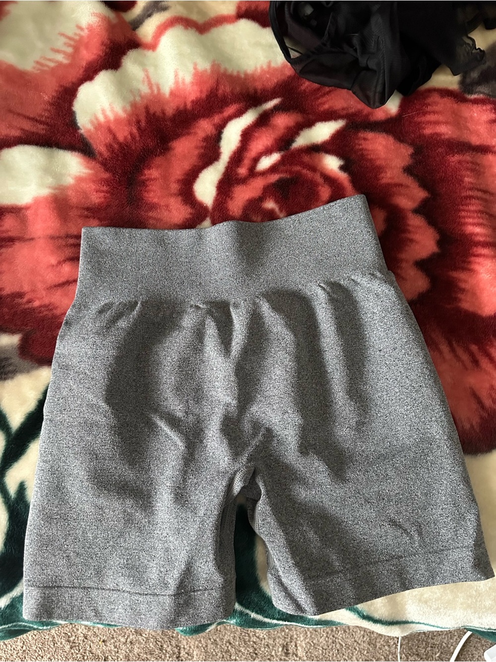High-Waist QQQ Grey Athletic Bike Shorts